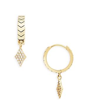 Argento Vivo Pave Diamond Shape Charm Chevron Huggie Hoop Earrings In 14k Gold Plated Sterling Silver