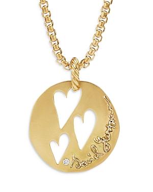 David Yurman Dy Elements Open Hearts Pendant In 18k Yellow Gold With Diamonds