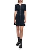 Maje Contrast Collar Zip Front Ribbed Mini Dress