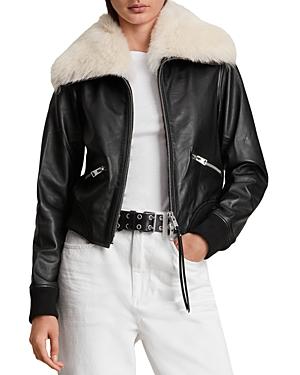 Allsaints Wisley Shearling Trim Leather Jacket
