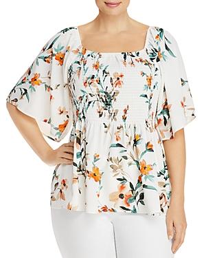 B Collection By Bobeau Curvy Rylan Floral Print Smocked Blouse