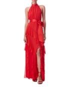 Alice And Olivia Emelia Halter High Slit Gown