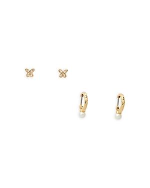 Kate Spade New York Tiny Twinkles Hope Butterfly Stud And Imitation Pearl Huggie Hoop Earrings Set