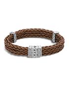 John Hardy Sterling Silver Classic Chain Heritage Double Braided Bracelet With Brown Leather