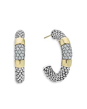 Lagos Sterling Silver & 18k Gold High Bar Diamond Huggie Hoop Earrings - 100% Exclusive