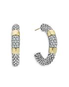 Lagos Sterling Silver & 18k Gold High Bar Diamond Huggie Hoop Earrings - 100% Exclusive