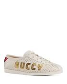 Gucci Women's Falacer Leather Print Low Top Lace Up Sneakers