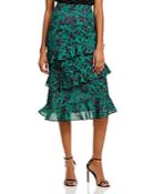 Jason Wu Asymmetric Ruffle Tiered Floral Midi Skirt
