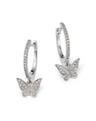 Meira T 14k White Gold Diamond Butterfly Dangle Hoop Earrings
