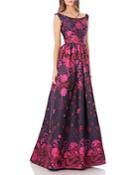 Carmen Marc Valvo Infusion Brocade Boat Neck Gown
