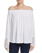Three Dots Smocked Off-the-shoulder Top