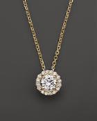 Diamond Halo Pendant Necklace In 14k Yellow Gold, .50 Ct. T.w.