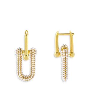 Adinas Jewels Faux Pearl Chain Huggie Hoop Earrings