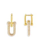 Adinas Jewels Faux Pearl Chain Huggie Hoop Earrings