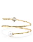 David Yurman Solari Coil Bracelet With Cultured Akoya Pearl And Diamonds In 18k Gold