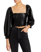 Alice And Olivia Bronte Faux Leather Puff Sleeve Crop Top