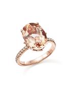 Morganite Oval And Diamond Statement Ring In 14k Rose Gold