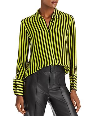 Alice And Olivia Willa Striped Silk French Cuff Shirt