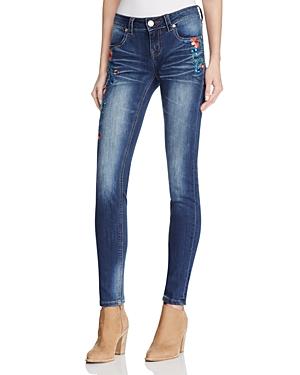 Grace In La Floral Embroidered Jeans In Dark Blue - Compare At $69