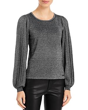 T Tahari Lurex Pleated Sleeve Sweater