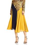Cushnie Color-blocked & Leopard-print Silk Midi Skirt