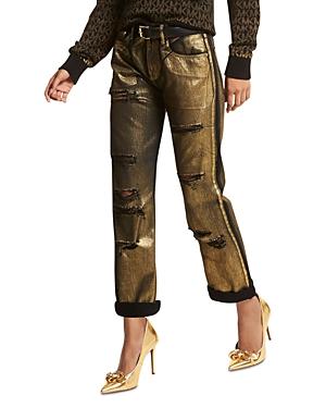 Michael Michael Kors Distressed Metallic Boyfriend Jeans In Black/gold