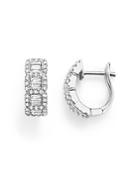 Round And Baguette Diamond Huggie Earrings In 14k White Gold, .75 Ct. T.w.