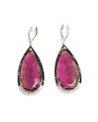 Amrapali Jewels Tourmaline, Black & White Diamond Drop Earrings In 18k White Gold