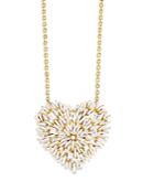 Suzanne Kalan 18k Yellow Gold Fireworks Diamond Baguette & Round Heart Cluster Pendant Necklace, 16-18