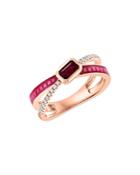 Bloomingdale's Ruby & Diamond Crossover Ring In 14k Rose Gold With Red Enamel - 100% Exclusive