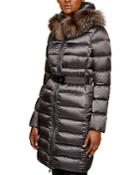 Moncler Tinuviel Fox Fur Trim Belted Down Coat