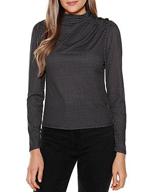 Belldini Dot Print Ruched Mock Neck Top