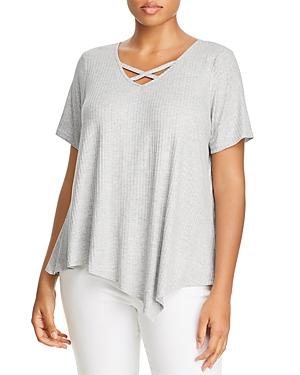 Status By Chenault Plus Ribbed Crisscross-neck Tee