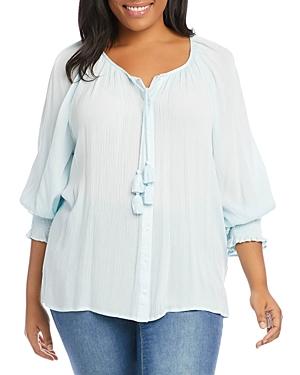 Karen Kane Plus Button Front Peasant Top