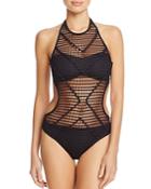 Kenneth Cole High Neck Netted One Piece Swimsuit