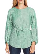Vince Camuto Belted Pinstripe Blouse