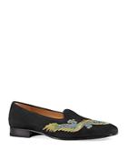 Gucci Men's Suede Dragon Embroidered Loafers