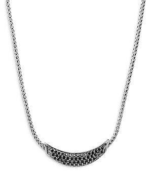 John Hardy Sterling Silver Classic Chain Black Sapphire & Black Spinel Curved Bar Necklace, 16-18
