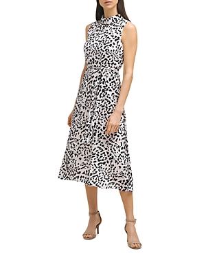 Karl Lagerfeld Paris Leopard Mock Neck Midi Dress