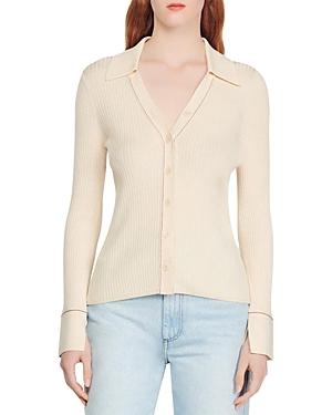 Sandro Spread Collar Ribbed Cardigan