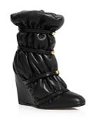 Stuart Weitzman Women's Duvet Round Toe Studded Leather Wedge Boots