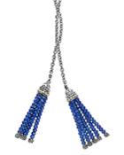 Lagos 18k Gold And Sterling Silver Caviar Icon Lariat Necklace With Lapis Tassels, 42