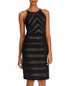 Adrianna Papell Banded Jersey And Mesh Sheath Dress