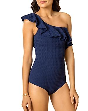 Shoshanna Ruffle One Shoulder One Piece Swimsuit