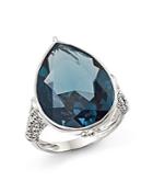 Judith Ripka Sterling Silver Bermuda Pear Shaped Ring With London Blue Spinel
