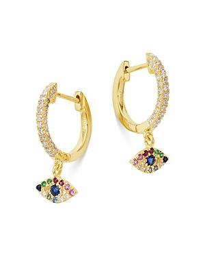 Meira T 14k Gold Rainbow Gemstone & Diamond Huggie Hoop Dangle Drop Earrings