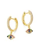 Meira T 14k Gold Rainbow Gemstone & Diamond Huggie Hoop Dangle Drop Earrings