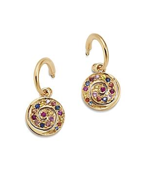 Shebee 14k Yellow Gold Multicolor Sapphire Spiral Charm Drop Earrings