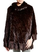 Maximilian Knitted Sable Poncho With Fringe Trim - Bloomingdale's Exclusive