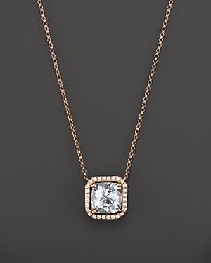 Aquamarine And Diamond Pendant Necklace In 14k Rose Gold, 17